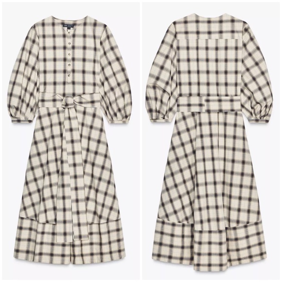 Zara Oversized Cotton Plaid Shirt Dress With Belt Tie ZW Collection Long Sleeves - Picture 5 of 12